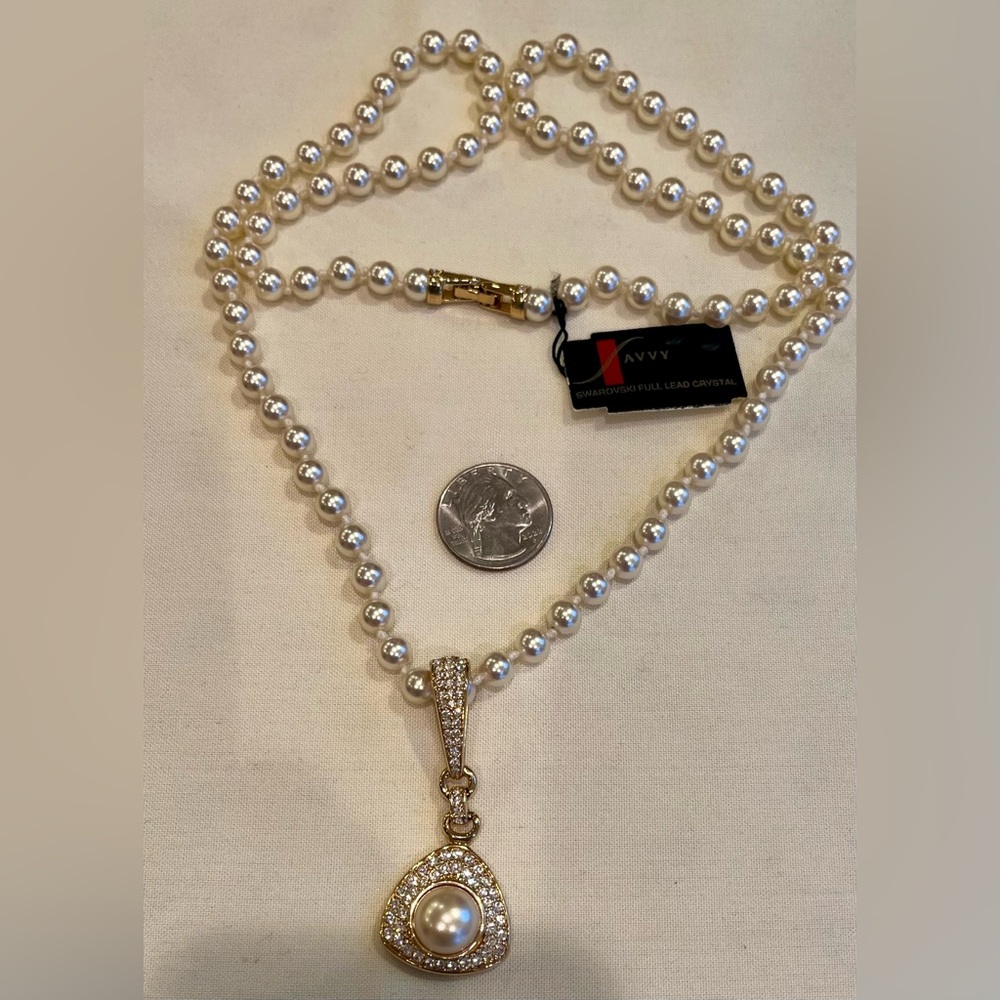 Vintage, Signed S.A.L. Swarovski Pearl & Crystal Pendant Necklace, NWT - Picture 14 of 16